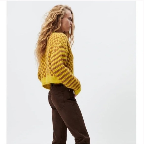 ZARA Bloggers Favorite Combination Jacquard Knit Cardigan Yellow Mustard c3. - Picture 14 of 16